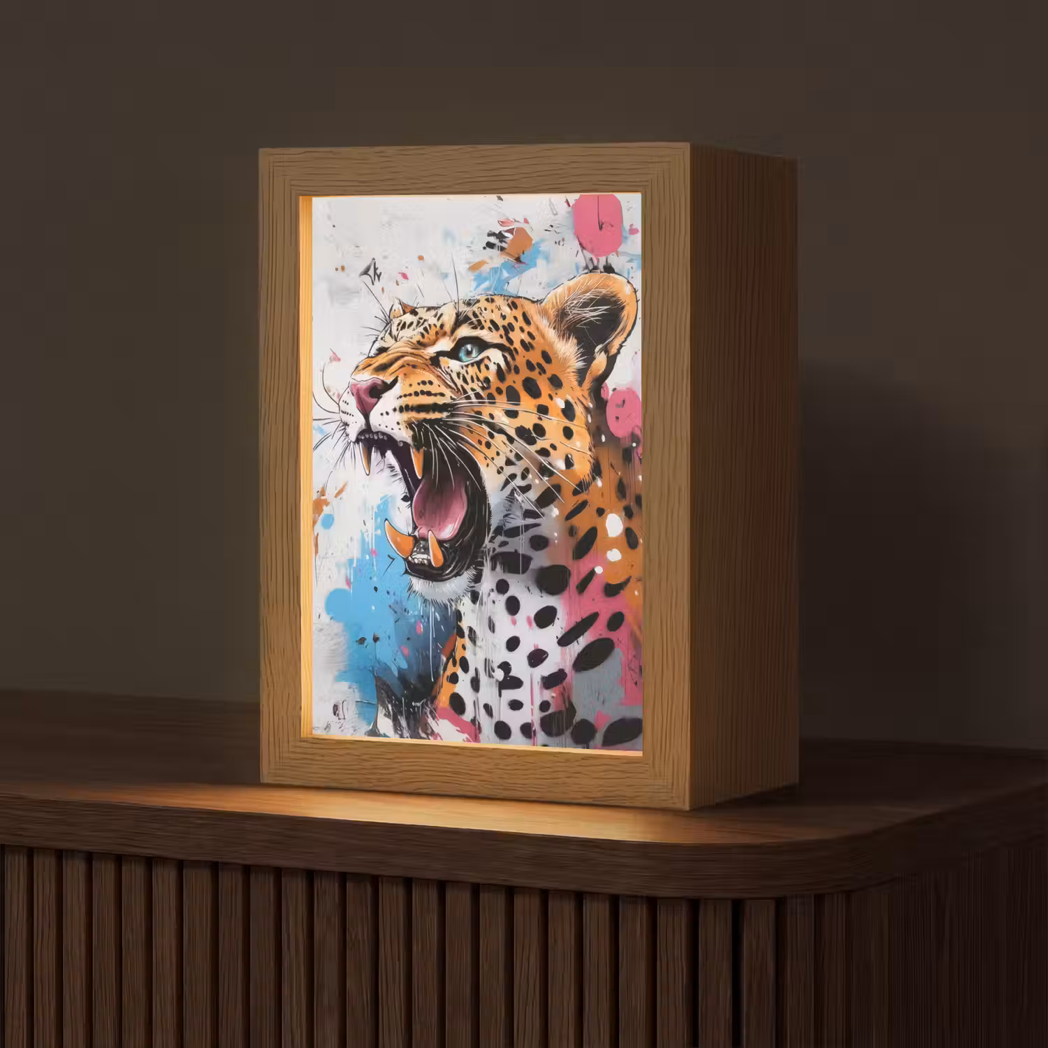 Abstract - Luipaard - Kleurrijk Light Box met kabel (Tafellamp) klein -z3d_website