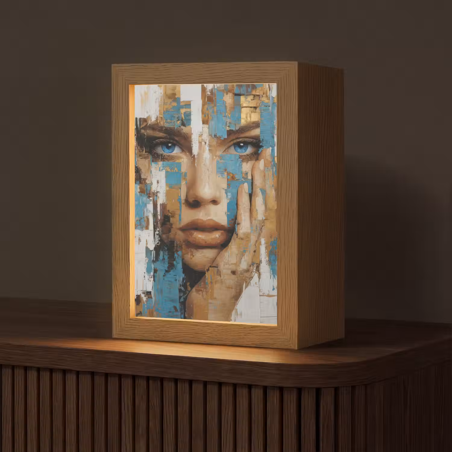 Abstract - Penseelstreken - Blauw - Gezicht Light Box met kabel (Tafellamp) klein -z3d_website
