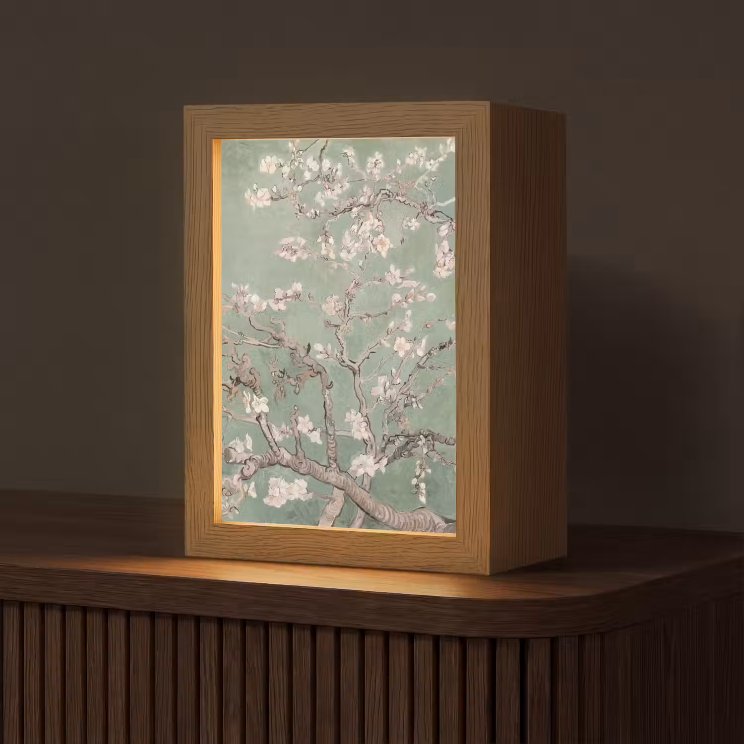 Amandelbloesem - Kunst - Van Gogh - Groen Light Box met kabel (Tafellamp) klein -z3d_website