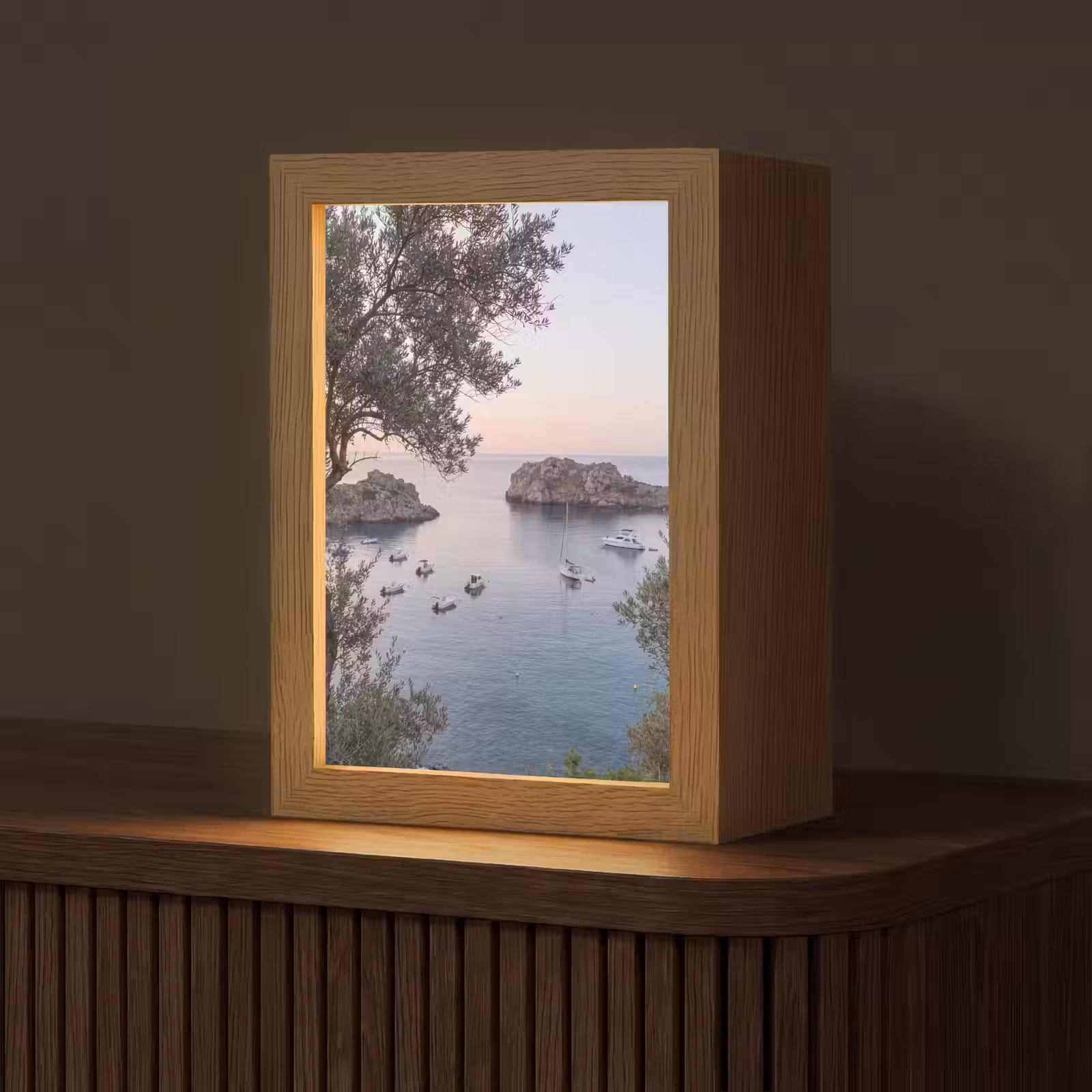 Tafellamp - Baai - boten - zonsondergang - Baai - boten - zonsondergang Light Box met kabel (Tafellamp) klein