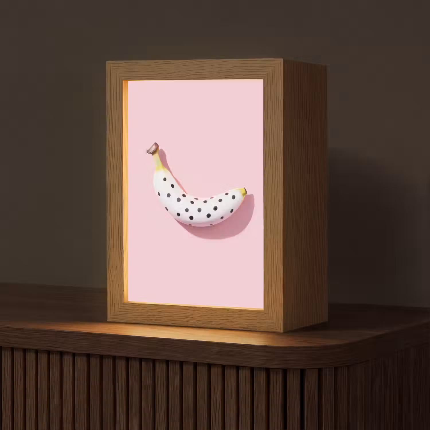 Banaan - Stippen - roze Light Box met kabel (Tafellamp) klein -z3d_website