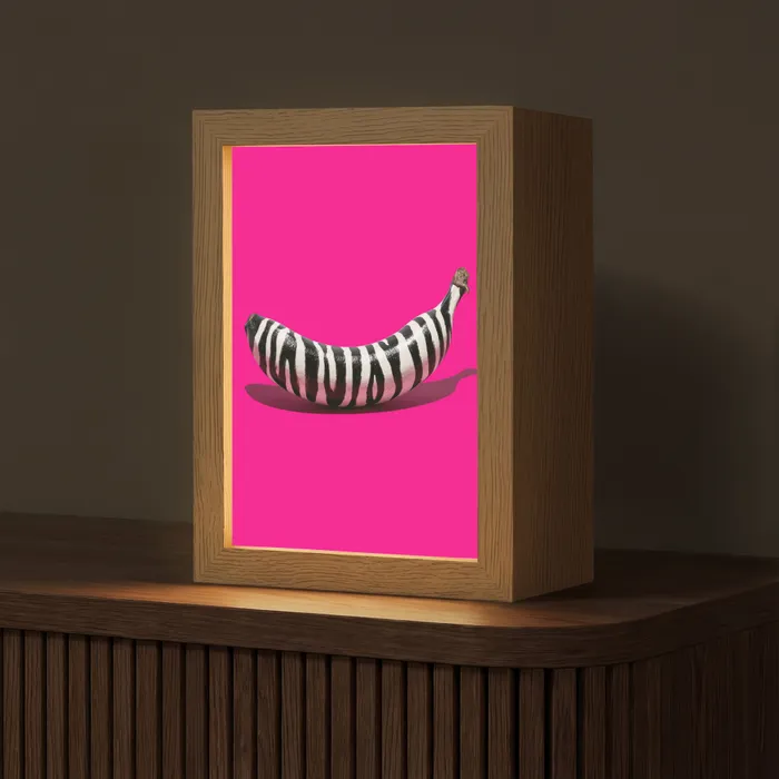 Banaan - Zebraprint - Roze Light Box met kabel (Tafellamp) klein -z3d_website