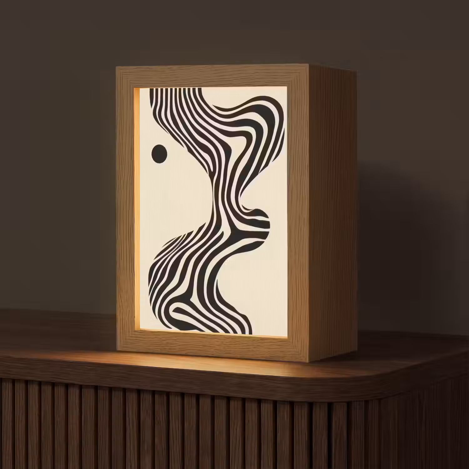 Beige - Lijnen - Golvend - Abstract Light Box met kabel (Tafellamp) klein -z3d_website