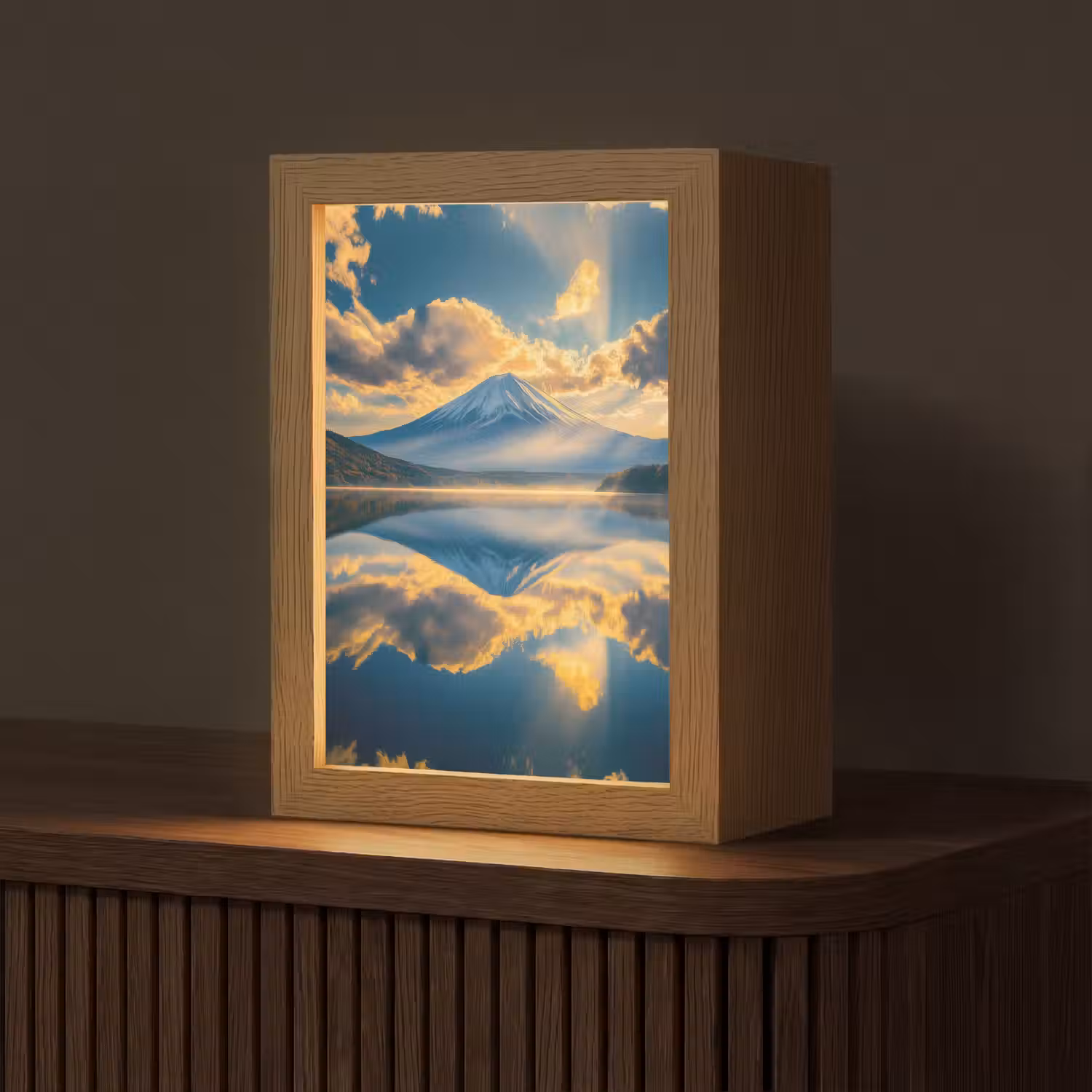 Berg - Rivier - Zonsondergang Light Box met kabel (Tafellamp) klein -z3d_website