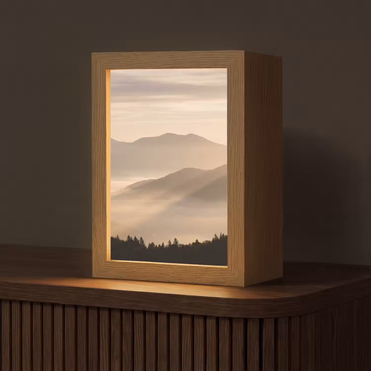 Bergen - Mist - Zonnestralen Light Box met kabel (Tafellamp) klein -z3d_website