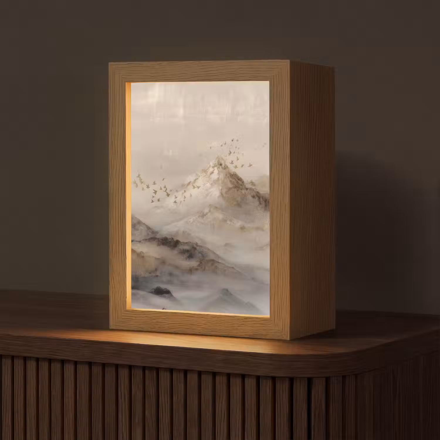 Berglandschap - Mist - Penseelstreken Light Box met kabel (Tafellamp) klein -z3d_website