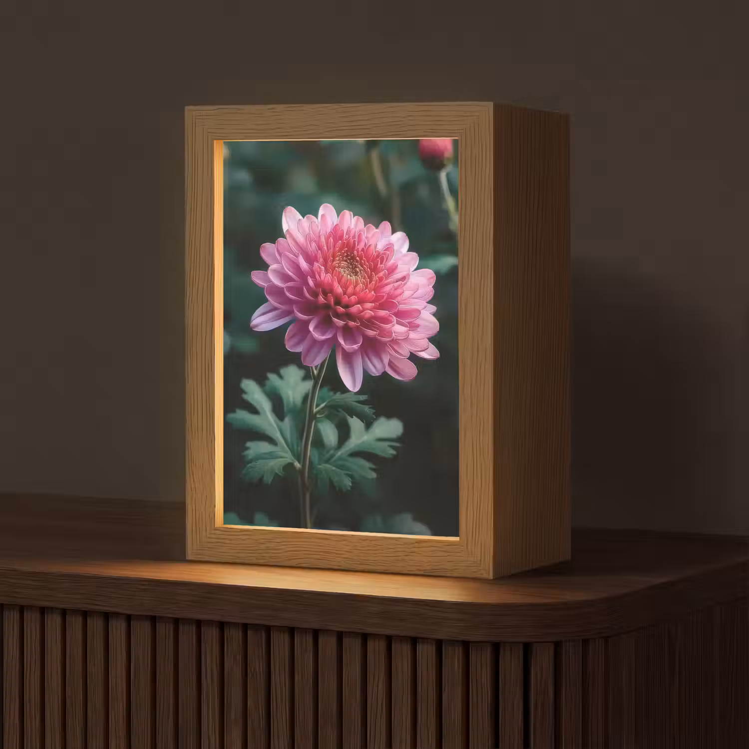 Blad - Chrysant - Roze - Schaduw Light Box met kabel (Tafellamp) klein -z3d_website