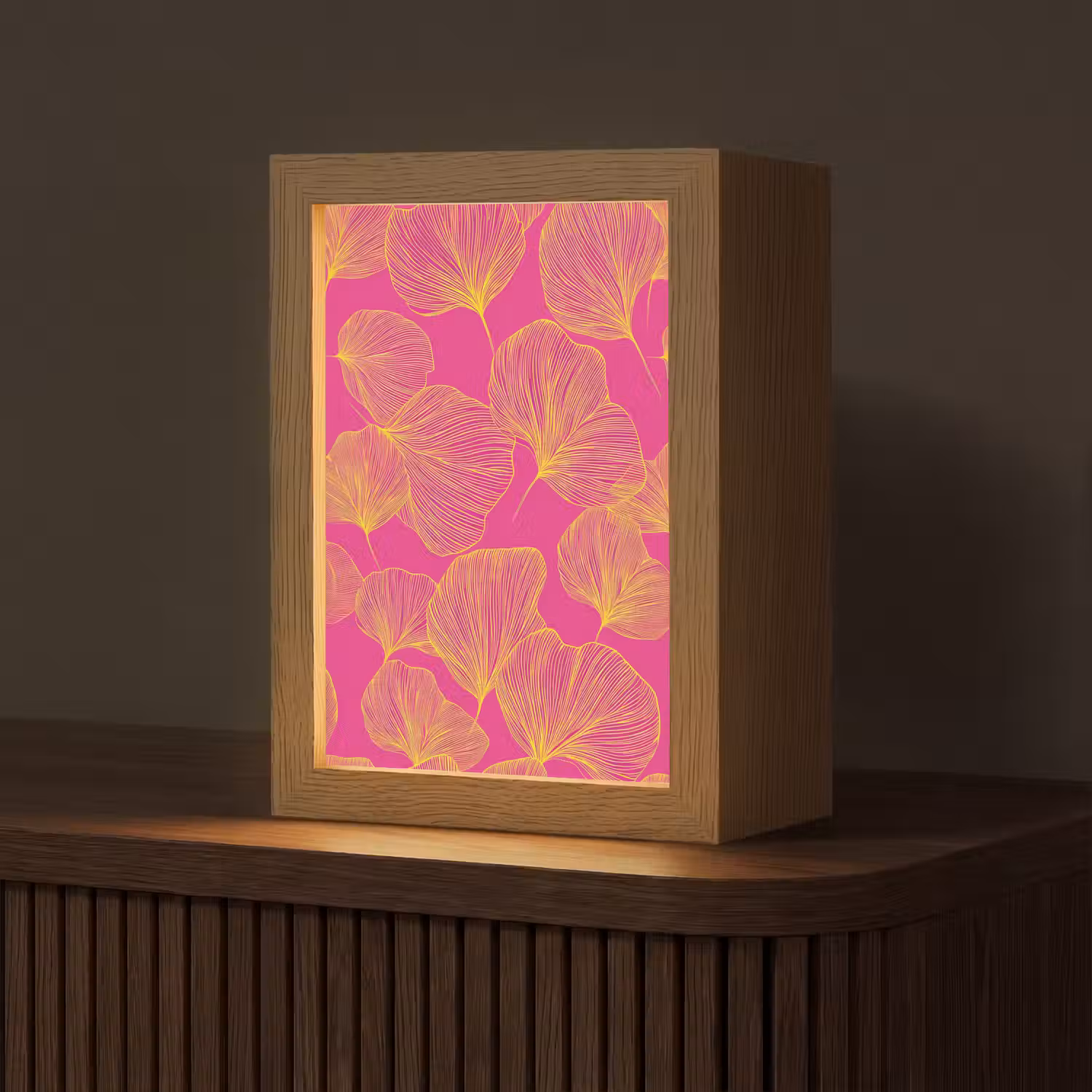 Bladeren - Nerven - Grafisch - Roze Light Box met kabel (Tafellamp) klein -z3d_website