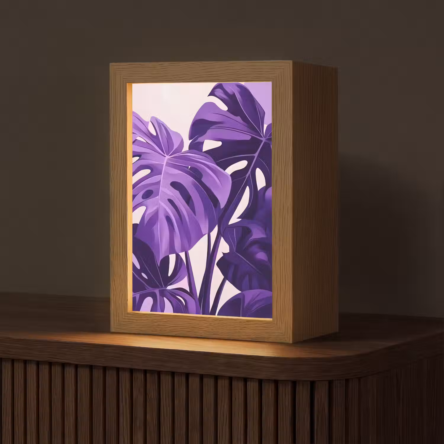 Bladeren - Paars - Tropisch - Abstract Light Box met kabel (Tafellamp) klein -z3d_website