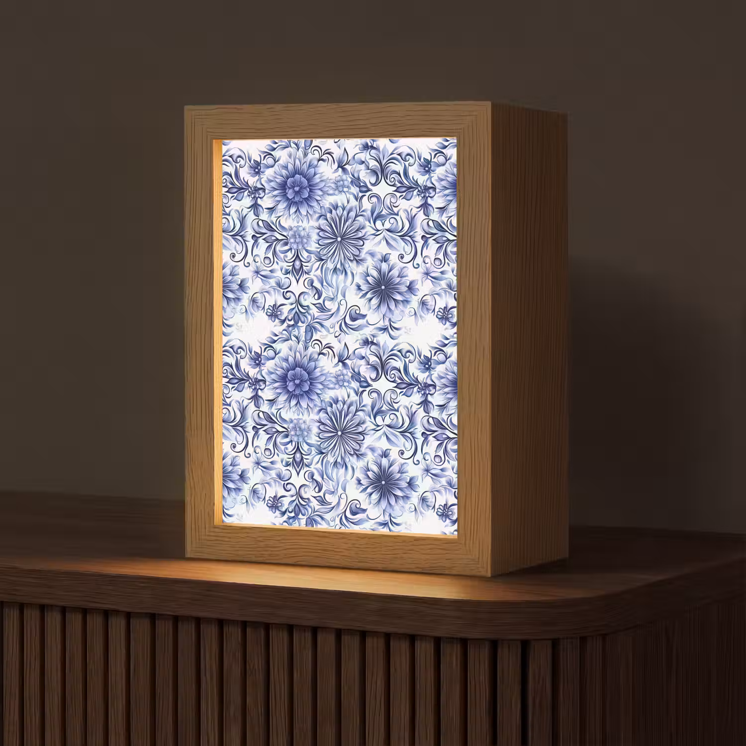 Bloemen - Blauw - Patroon - Wit Light Box met kabel (Tafellamp) klein 925 -z3d_website