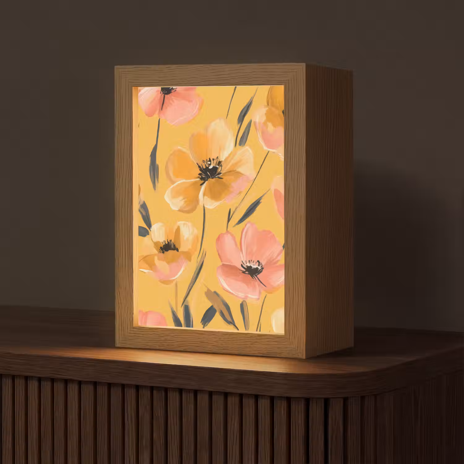Bloemen - Geschilderd - Geel Light Box met kabel (Tafellamp) klein -z3d_website