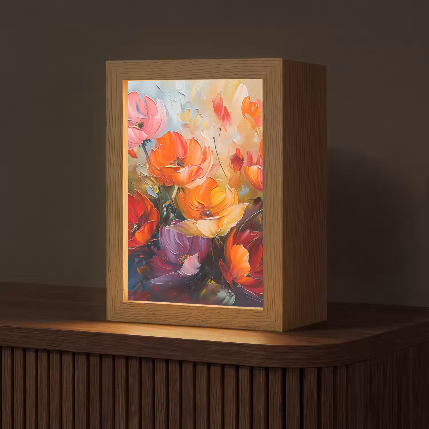 Bloemen - Kleurrijk - Verf - Abstract - Kunst Light Box met kabel (Tafellamp) klein -z3d_website