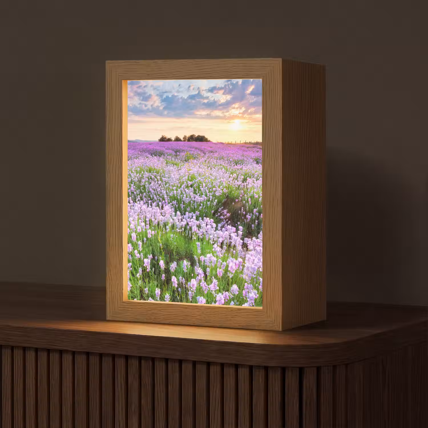 Bloemen - Lavendel - Paars - Lucht - Zonsondergang - Weide - Natuur Light Box met kabel (Tafellamp) klein -z3d_website