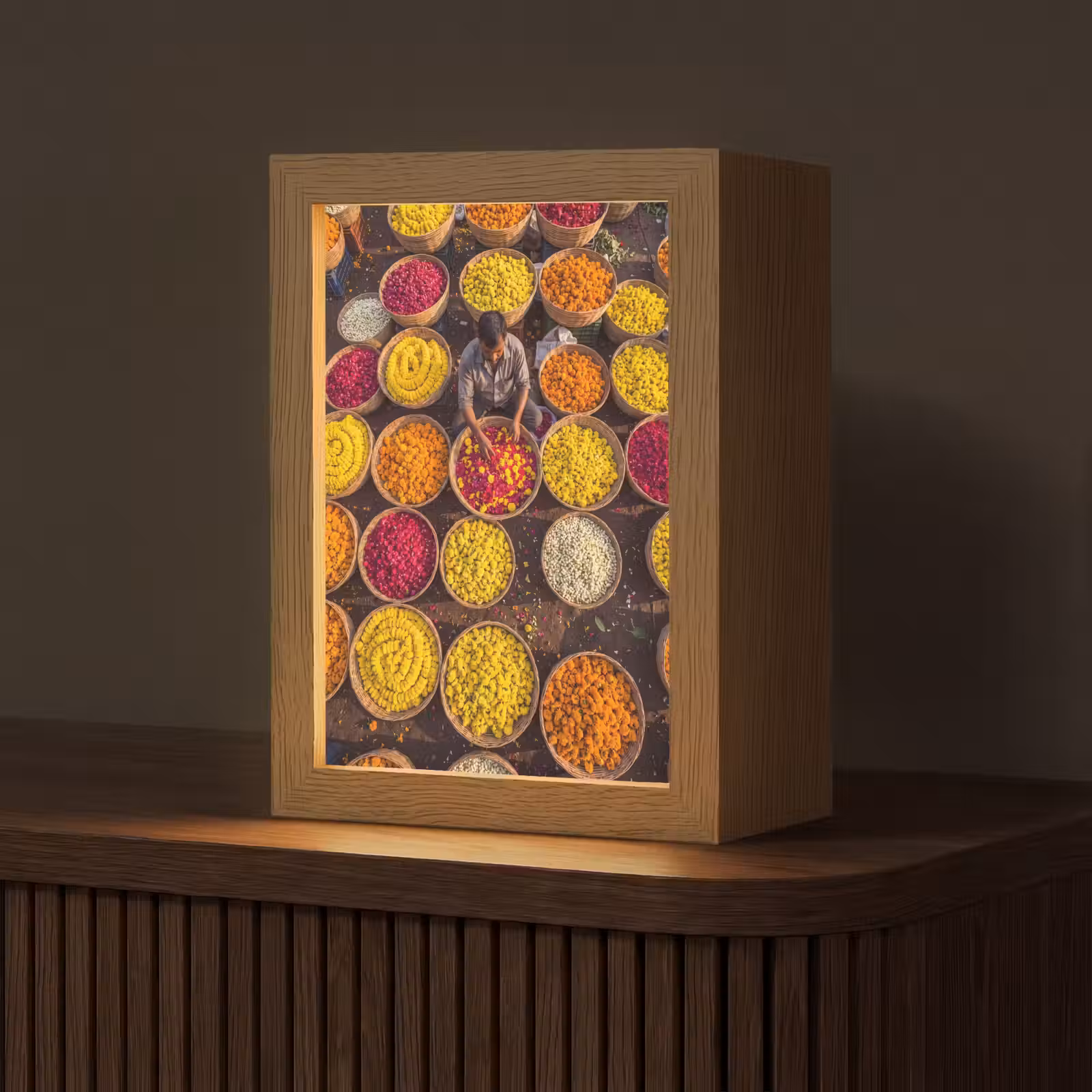 Tafellamp - Bloemen - Markt - Kleurrijk - Bloemen - Markt - Kleurrijk Light Box met kabel (Tafellamp) klein