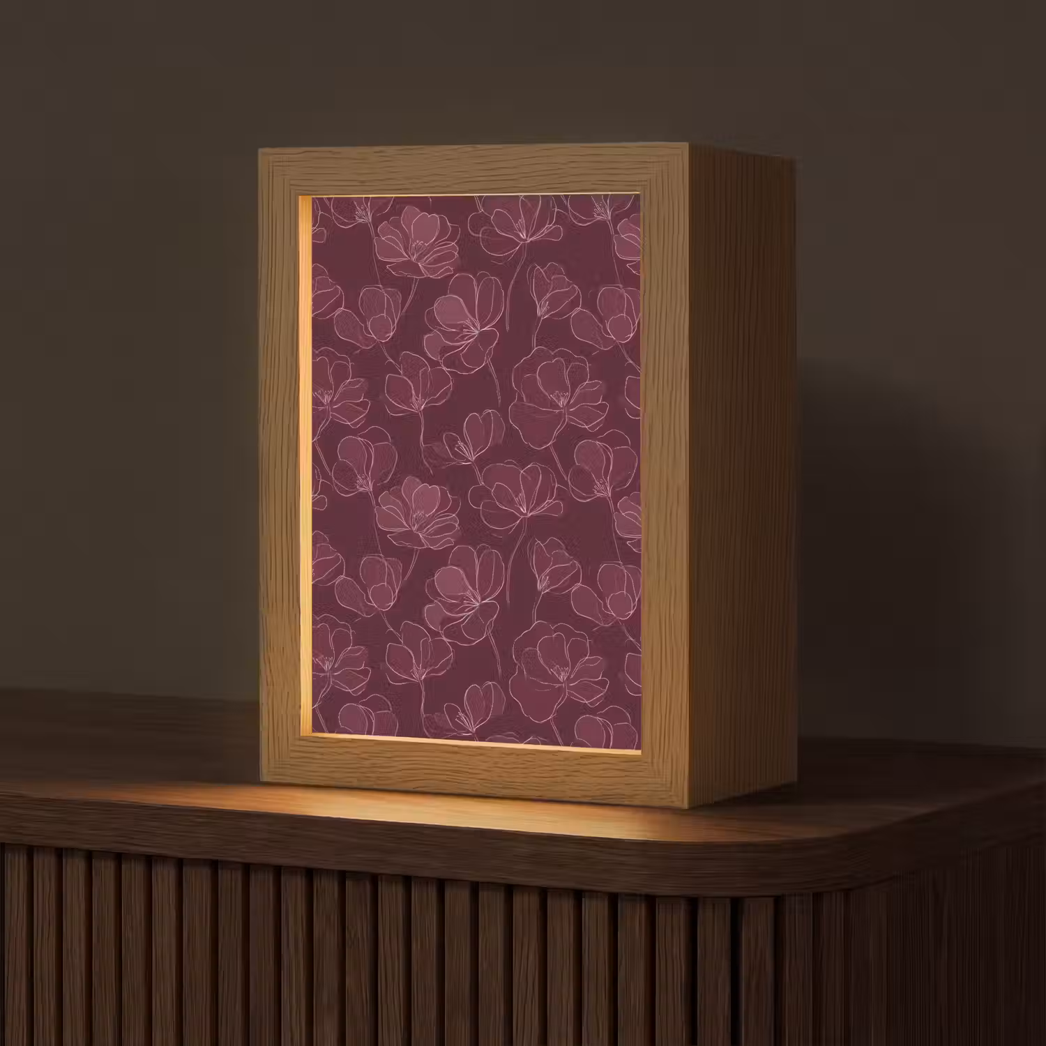 Bloemen - Patroon - Bordeauxrood Light Box met kabel (Tafellamp) klein 925 -z3d_website