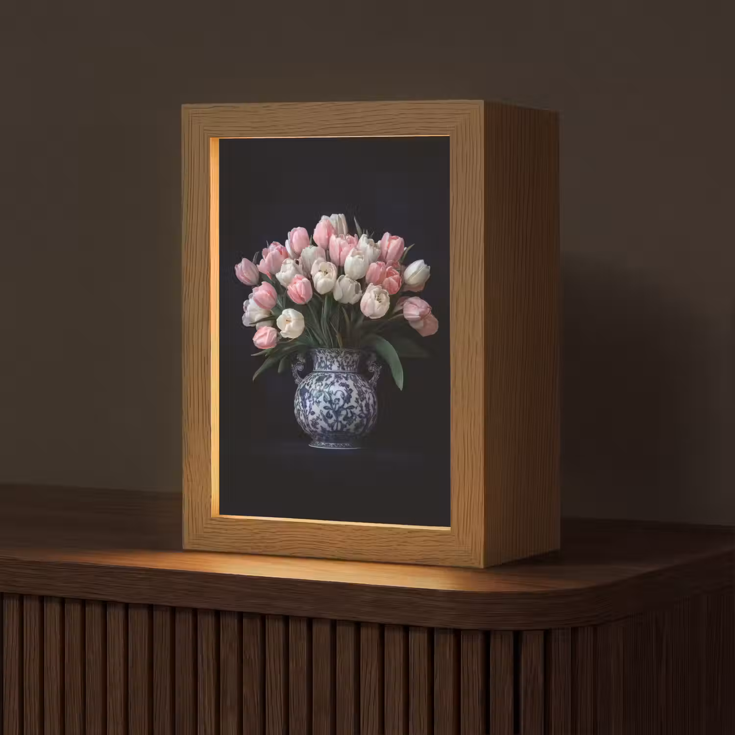 Bloemen - Roze - Tulpen - Vaas Light Box met kabel (Tafellamp) klein -z3d_website