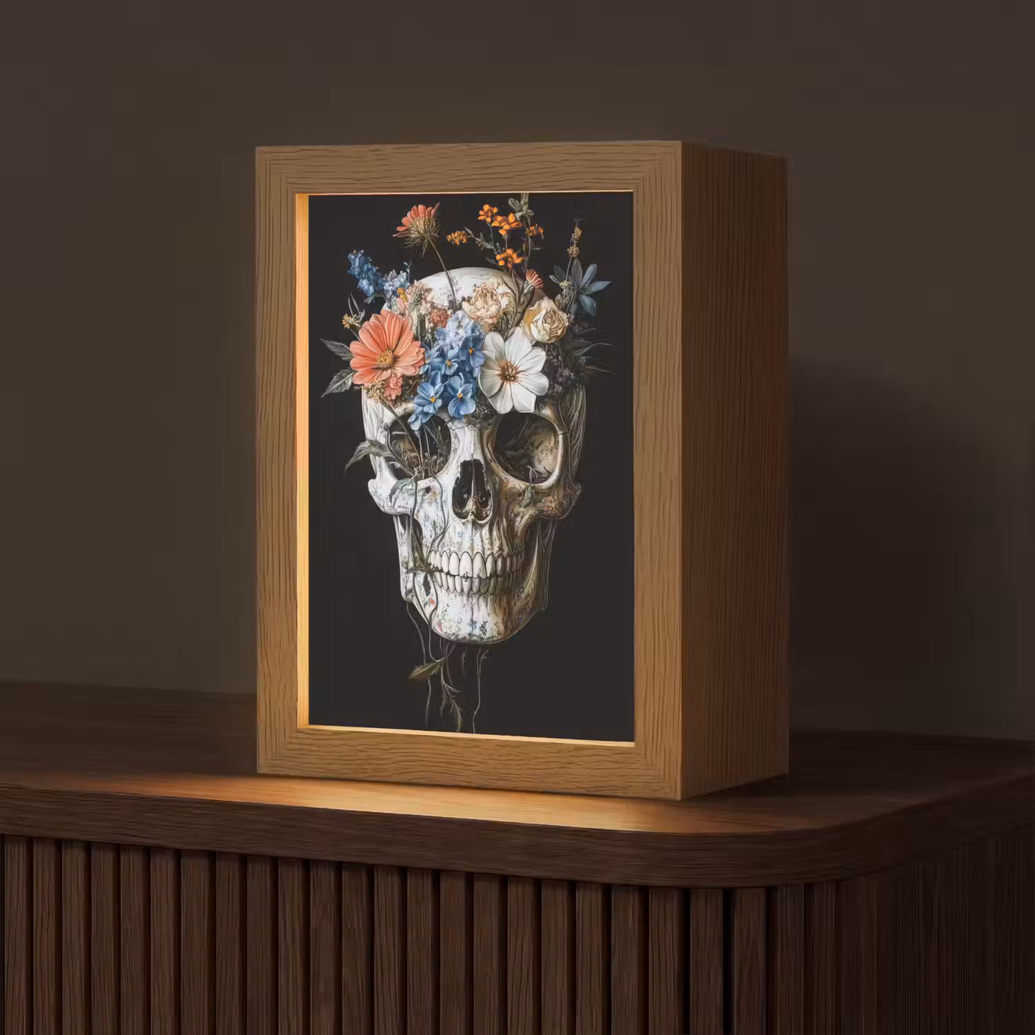 Bloemen - Schedel - Kleurrijk Light Box met kabel (Tafellamp) klein -z3d_website