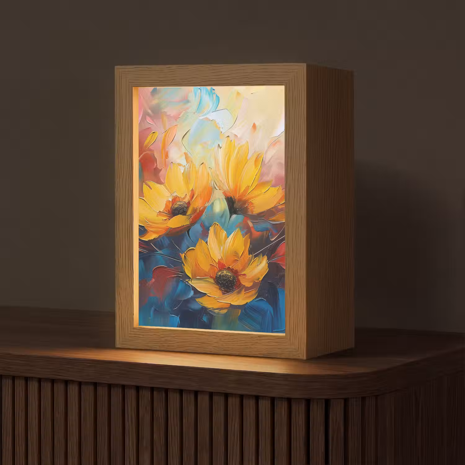 Bloemen - Zonnebloemen - Kunst - Geel Light Box met kabel (Tafellamp) klein -z3d_website