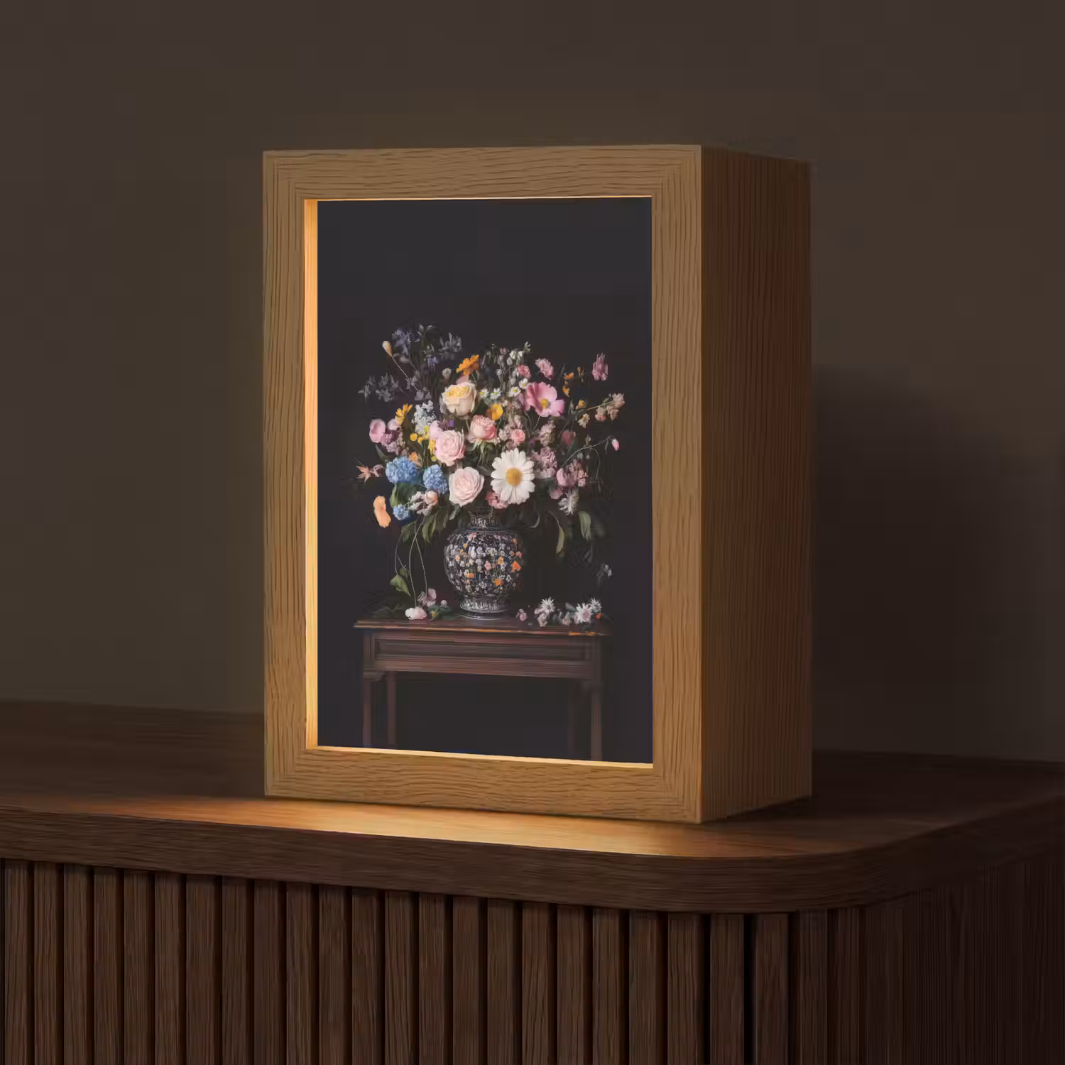 Bloemenvaas - Hout - Bloemen - Boeket Light Box met kabel (Tafellamp) klein -z3d_website