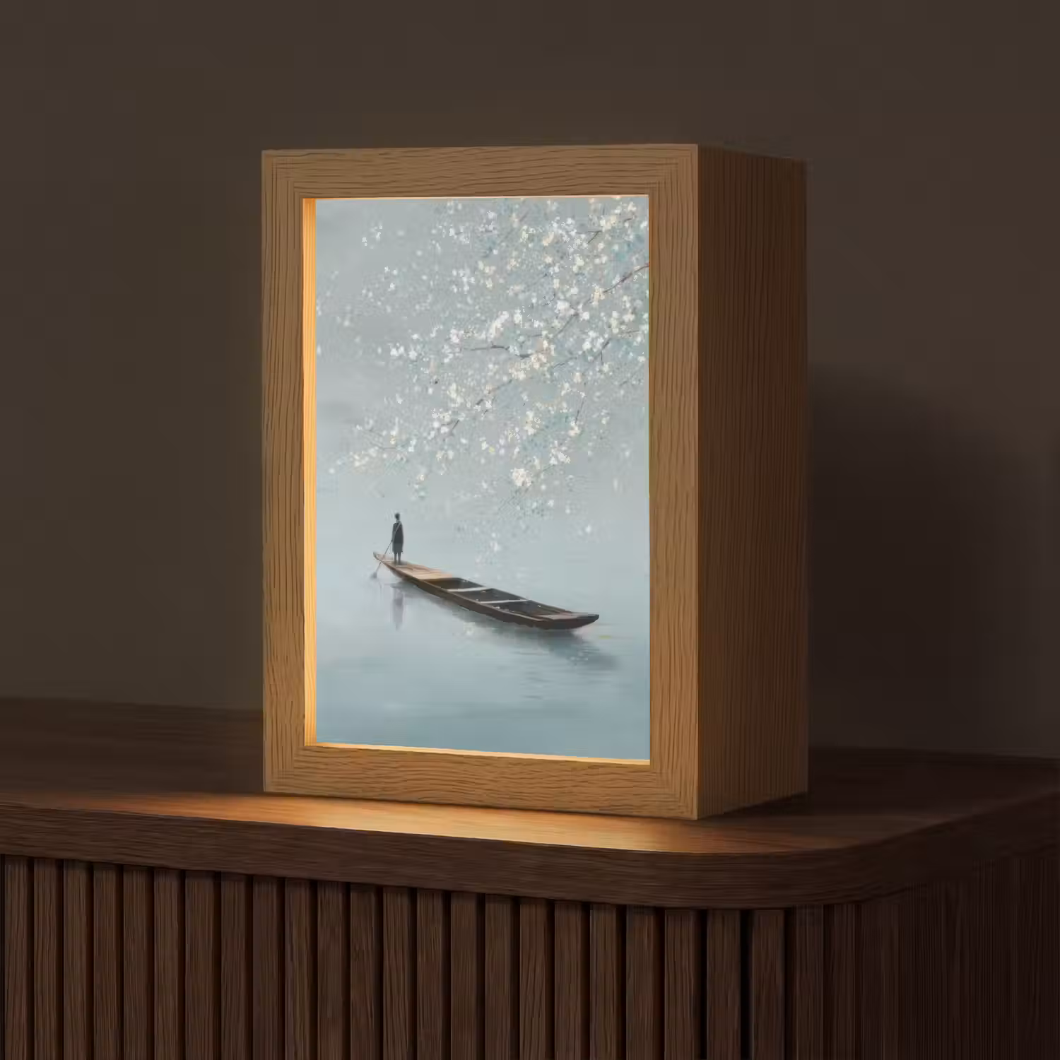 Bloesems - Minimalistisch - Wateroppervlak - Boot Light Box met kabel (Tafellamp) klein -z3d_website