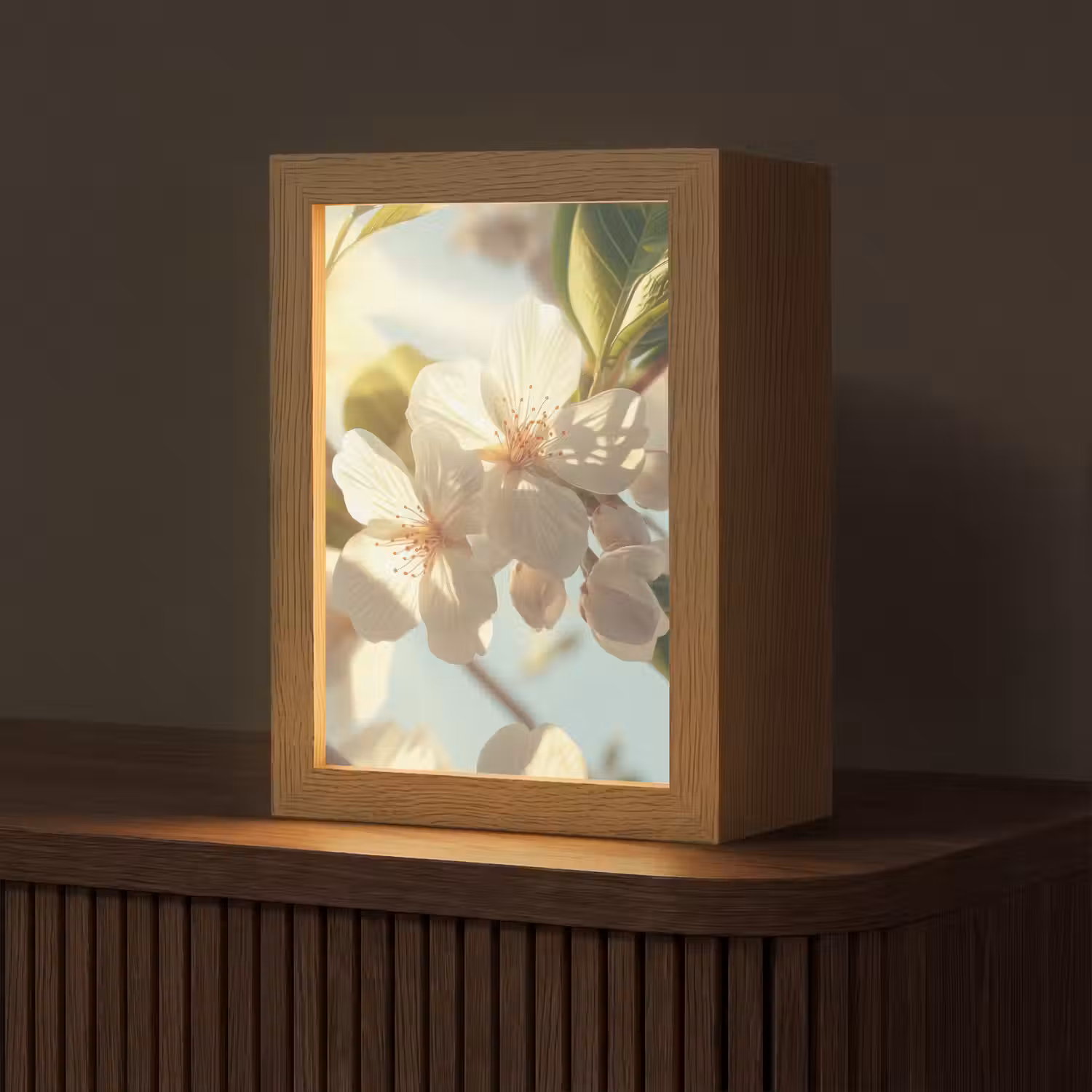 Bloesems - Wit - Zonnestralen - Bloemblaadjes Light Box met kabel (Tafellamp) klein -z3d_website