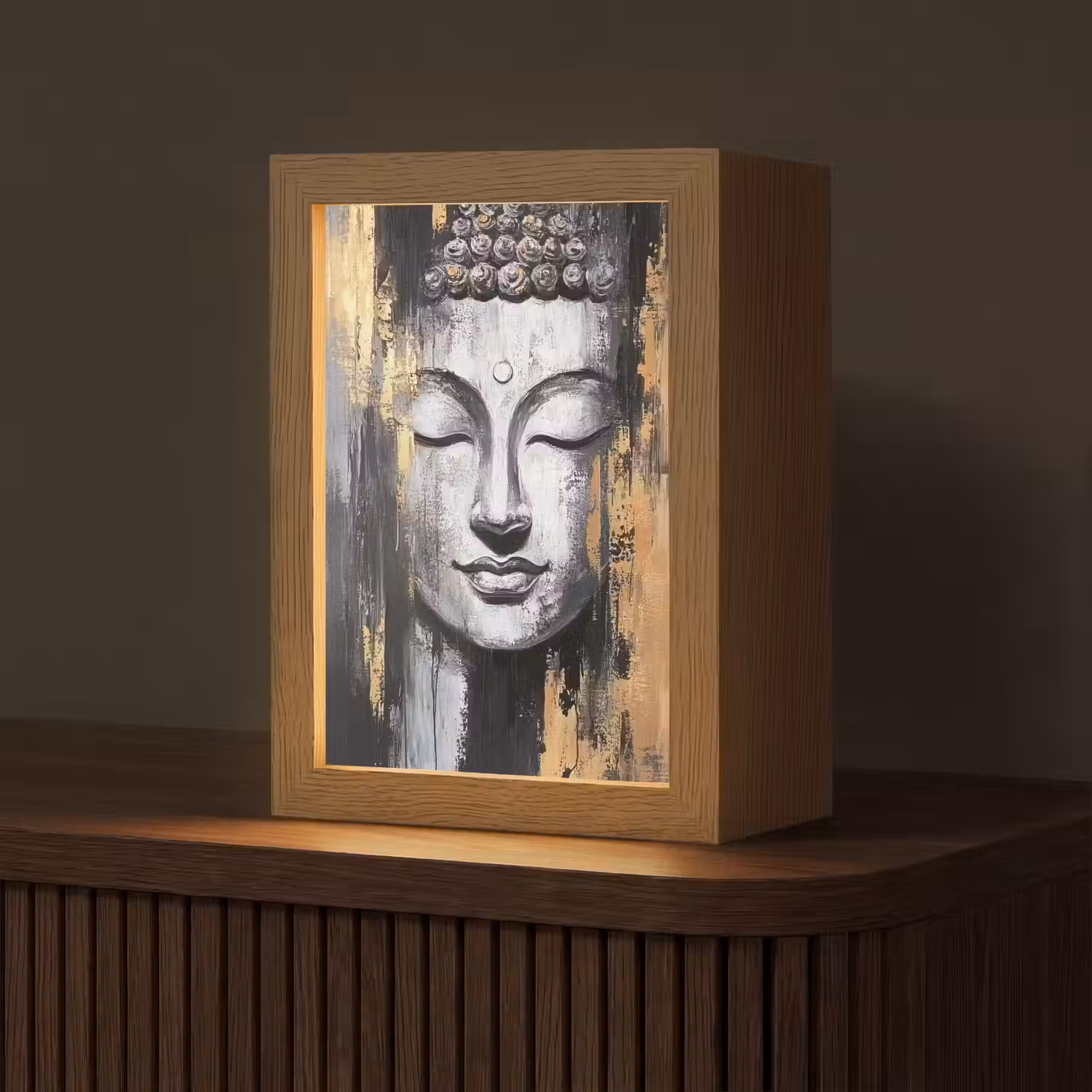 Boedhha - Penseelstreken - Goud - Abstract Light Box met kabel (Tafellamp) klein -z3d_website