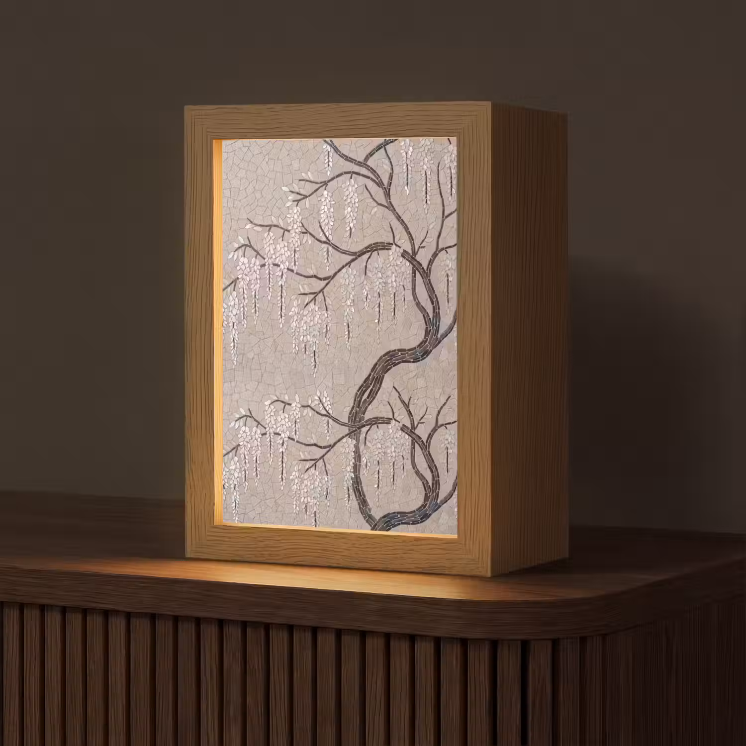 Boom - Bloemen - Mozaïek - Kunst - Wit Light Box met kabel (Tafellamp) klein -z3d_website