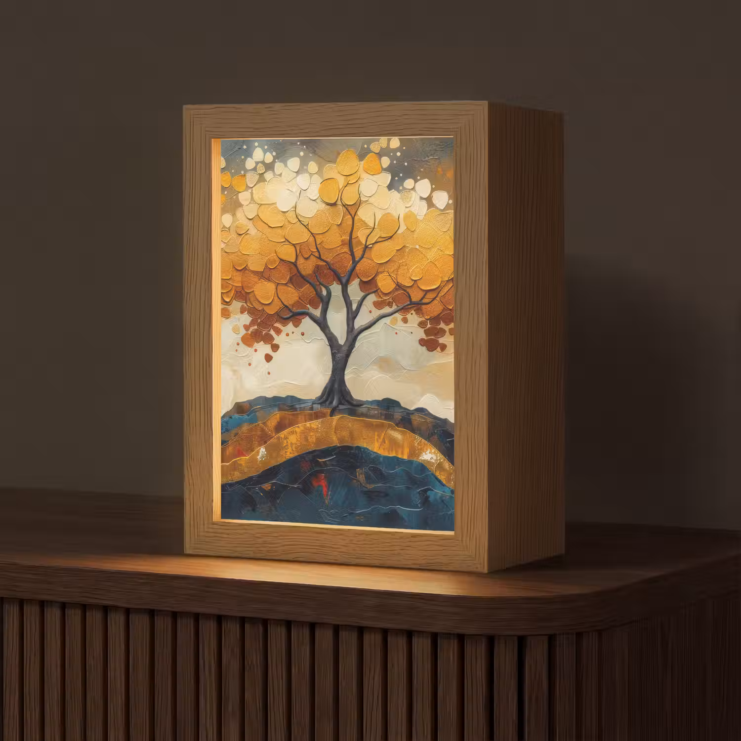 Boom - Natuur - Goud - Modern Light Box met kabel (Tafellamp) klein -z3d_website