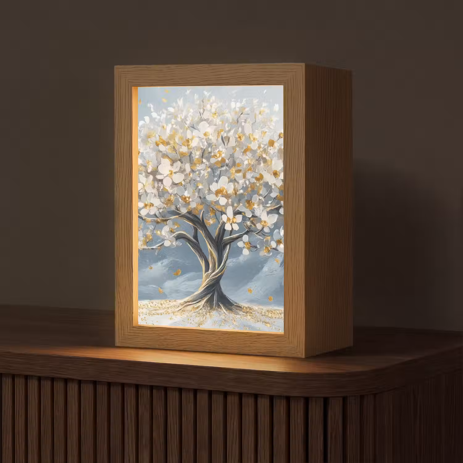 Boom - Winter - Levensboom - Modern - Goud Light Box met kabel (Tafellamp) klein -z3d_website