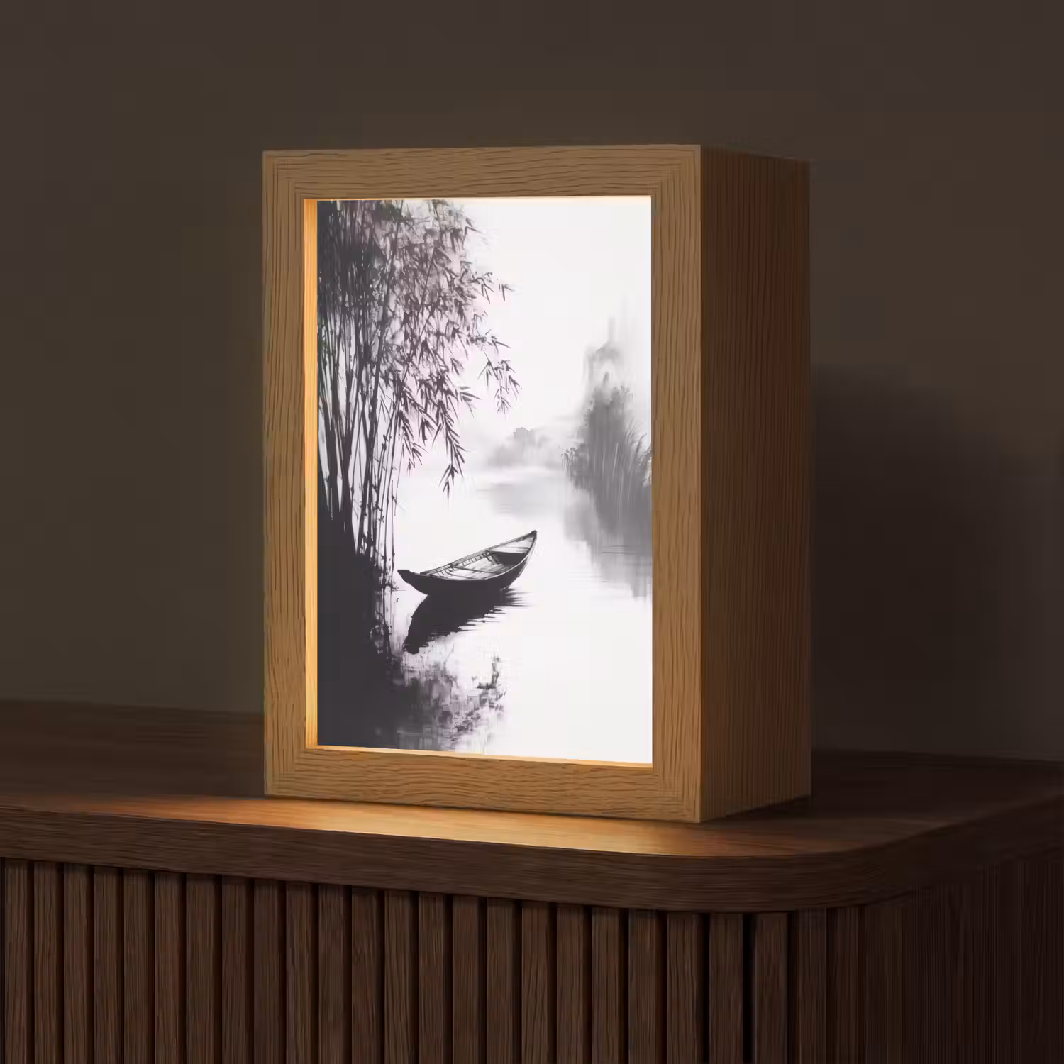 Boot - Rivier - Bamboe - Wit Light Box met kabel (Tafellamp) klein -z3d_website