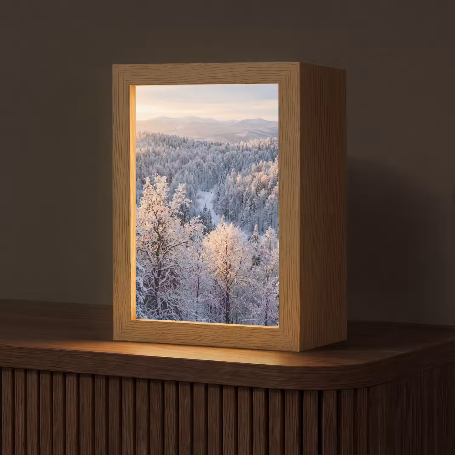 Bos - Bergen - Goud - Winter - Warm Light Box met kabel (Tafellamp) klein -z3d_website