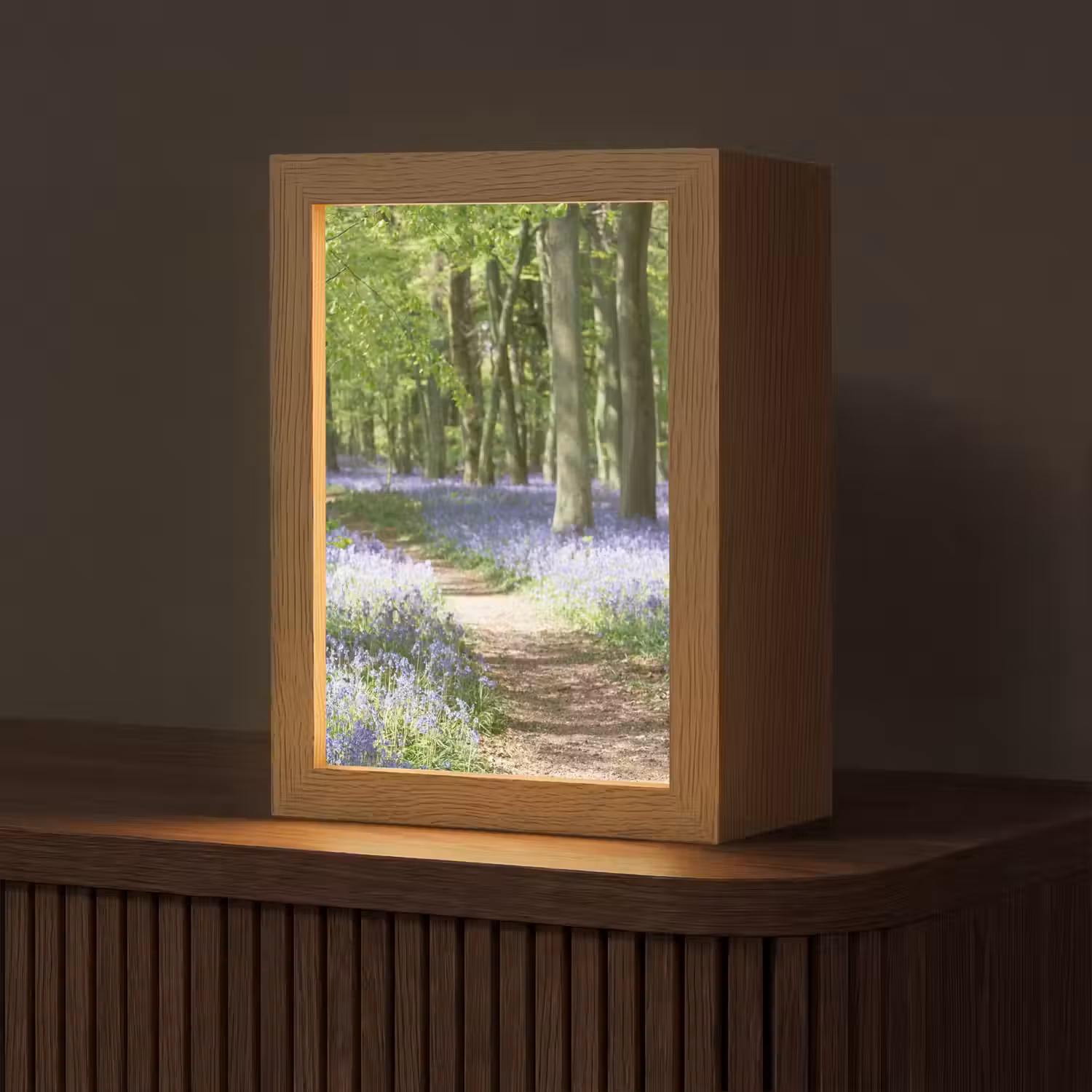 Bos - Pad - Bloemen - Paars - Groen - Natuur Light Box met kabel (Tafellamp) klein -z3d_website