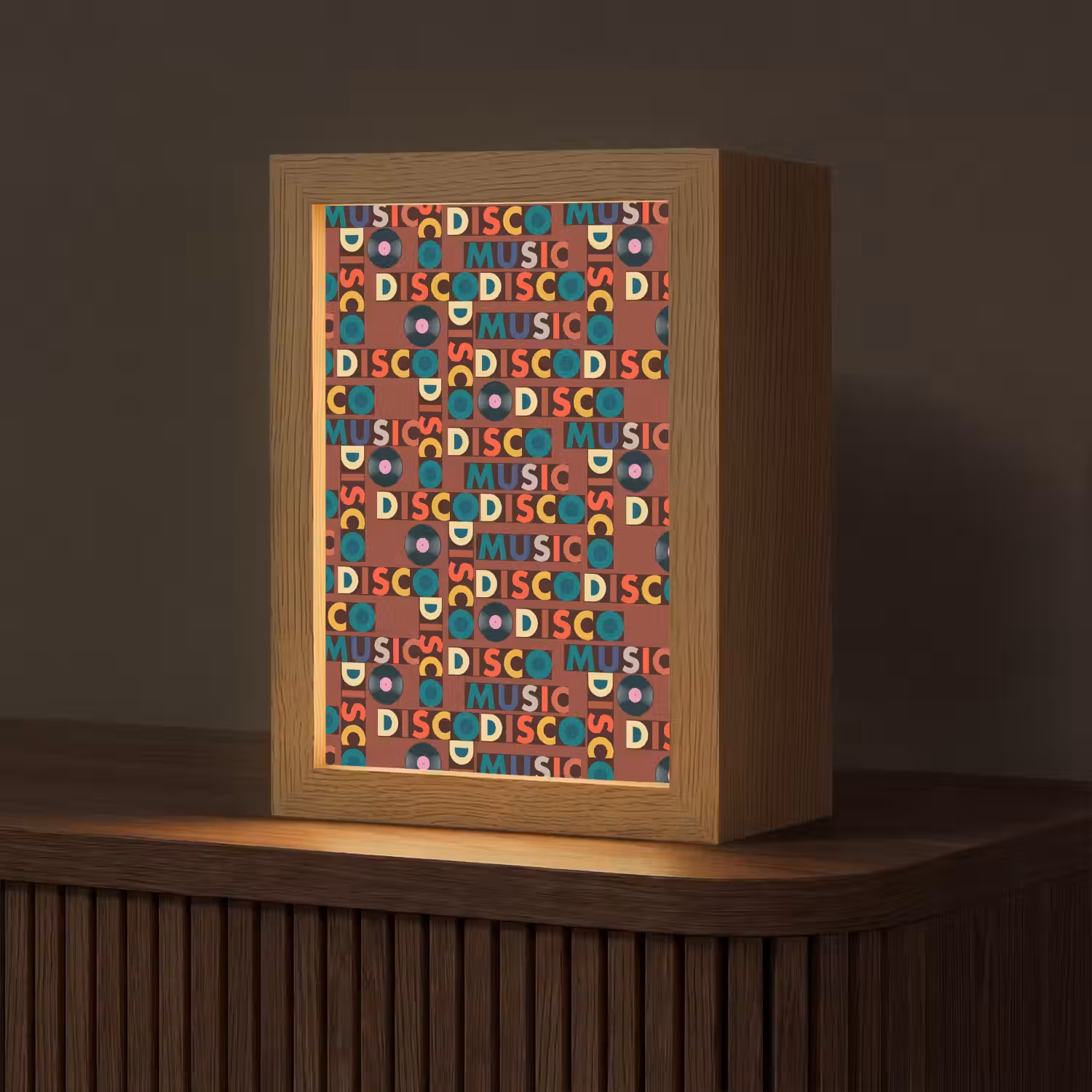 Bruin - Retro - Disco - Patroon Light Box met kabel (Tafellamp) klein 925 -z3d_website