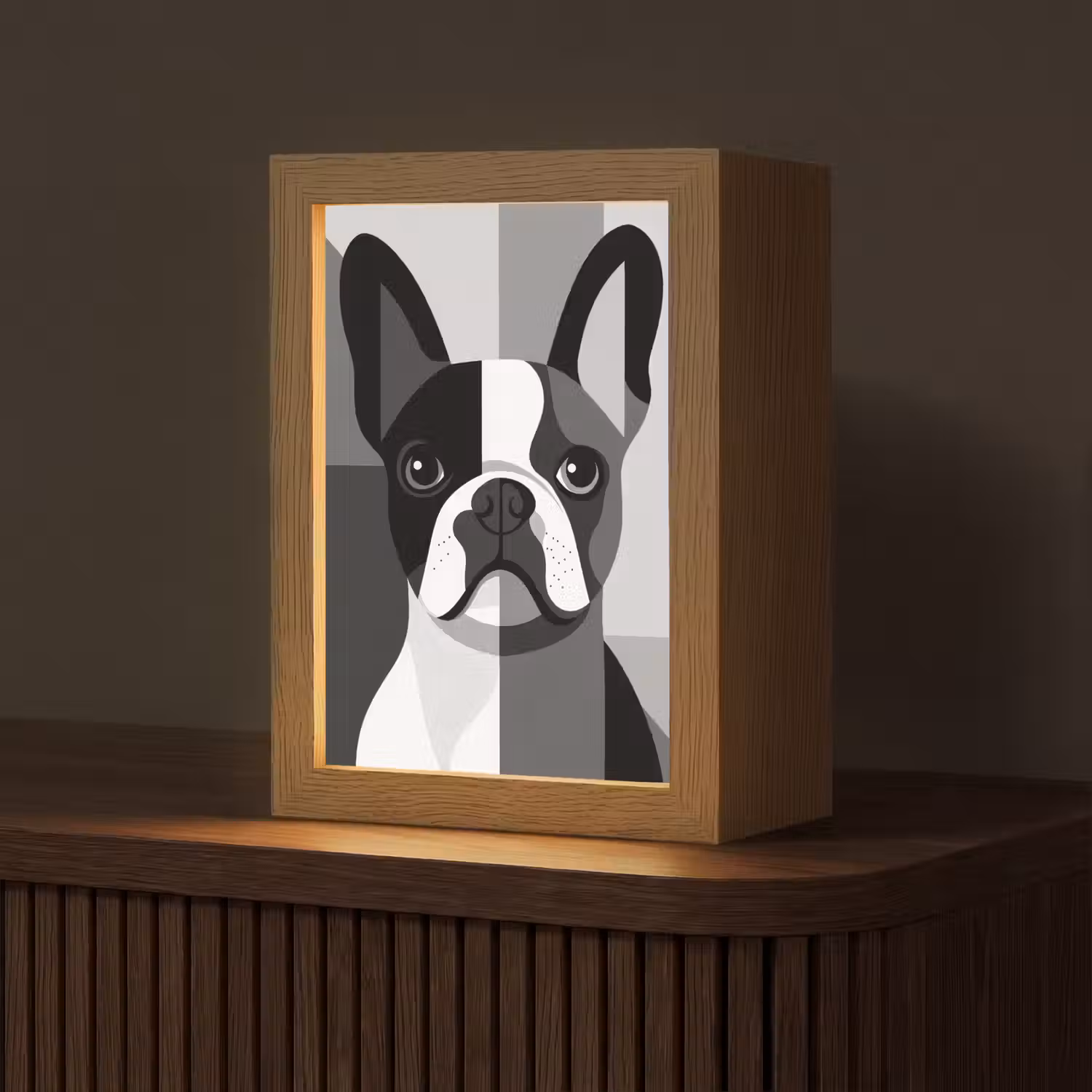 Buldog - Zwart - Abstract - Vlakken Light Box met kabel (Tafellamp) klein -z3d_website
