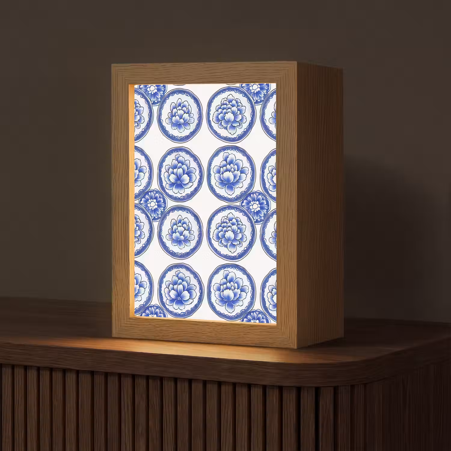 Cirkels - Bloemen - Blauw Light Box met kabel (Tafellamp) klein 925 -z3d_website