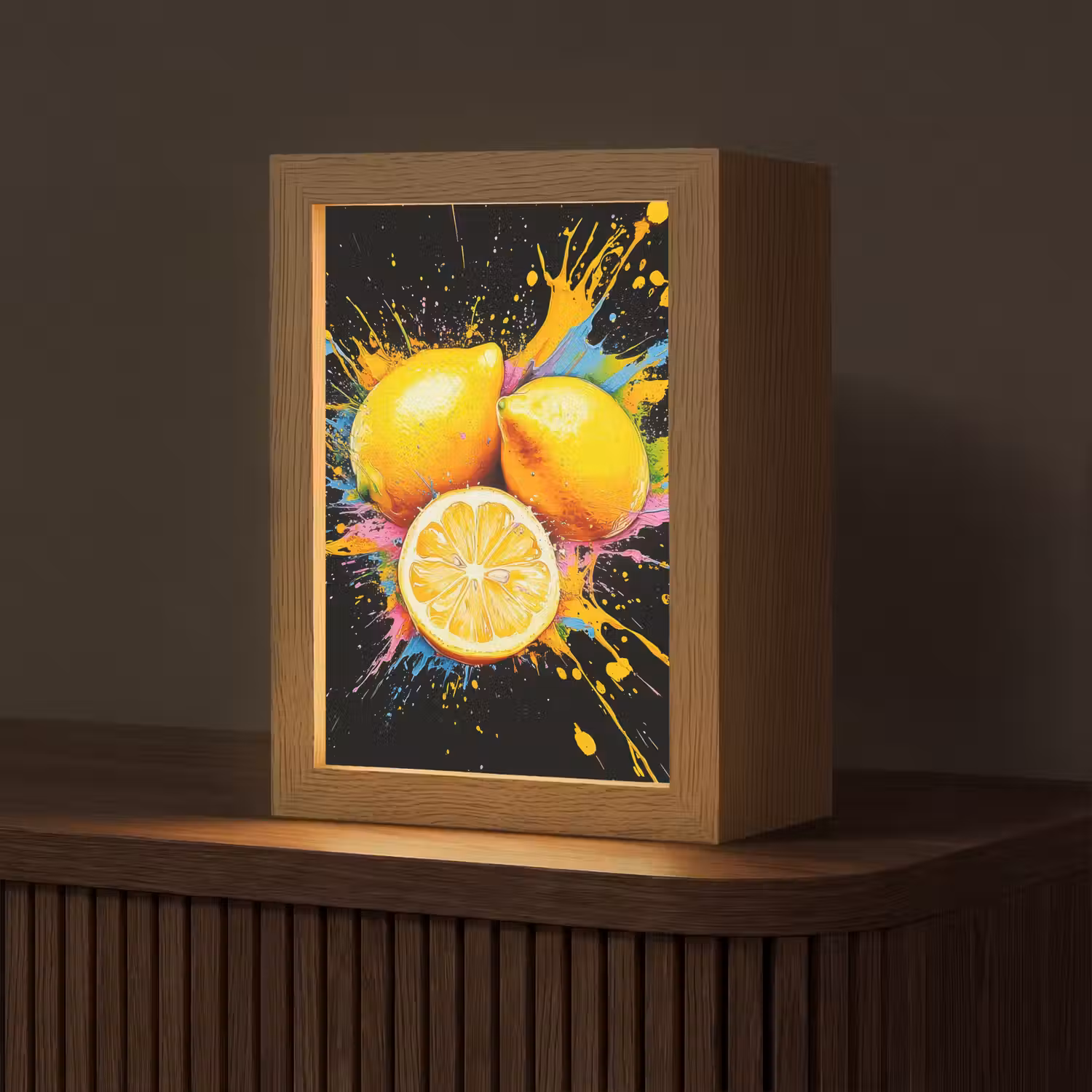 Citroen - Graffiti - Kleurrijk - Verf - Modern Light Box met kabel (Tafellamp) klein -z3d_website