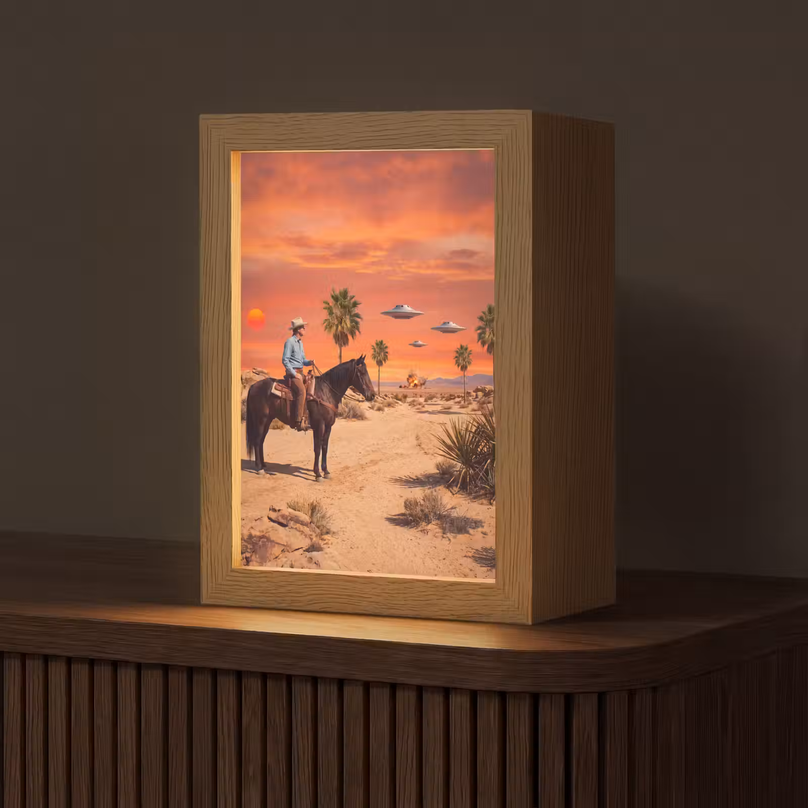 Tafellamp - Cowboy - Paard - Woestijn - Cowboy - Paard - Woestijn Light Box met kabel (Tafellamp) klein