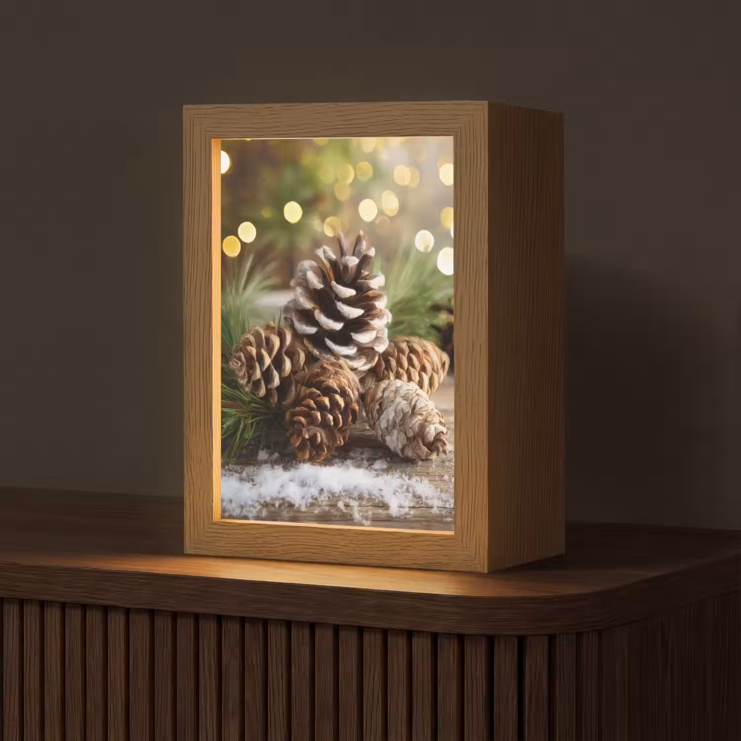 Dennenappels - Kerstsfeer - Bruin - Groen Light Box met kabel (Tafellamp) klein -z3d_website