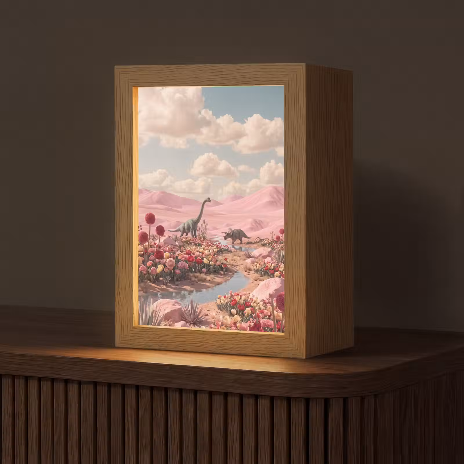 Tafellamp - Dinosaurus - Roze - Landschap - Dinosaurus - Roze - Landschap Light Box met kabel (Tafellamp) klein