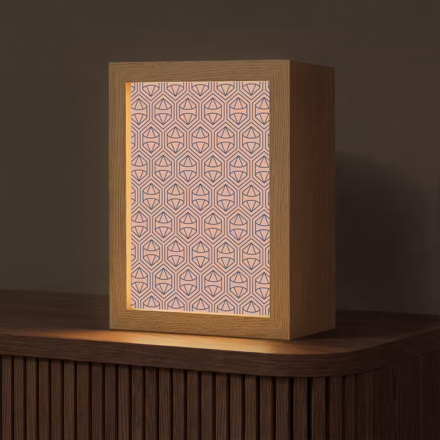 Donkerblauw - Roze - Patroom - Symmetrisch Light Box met kabel (Tafellamp) klein 925 -z3d_website