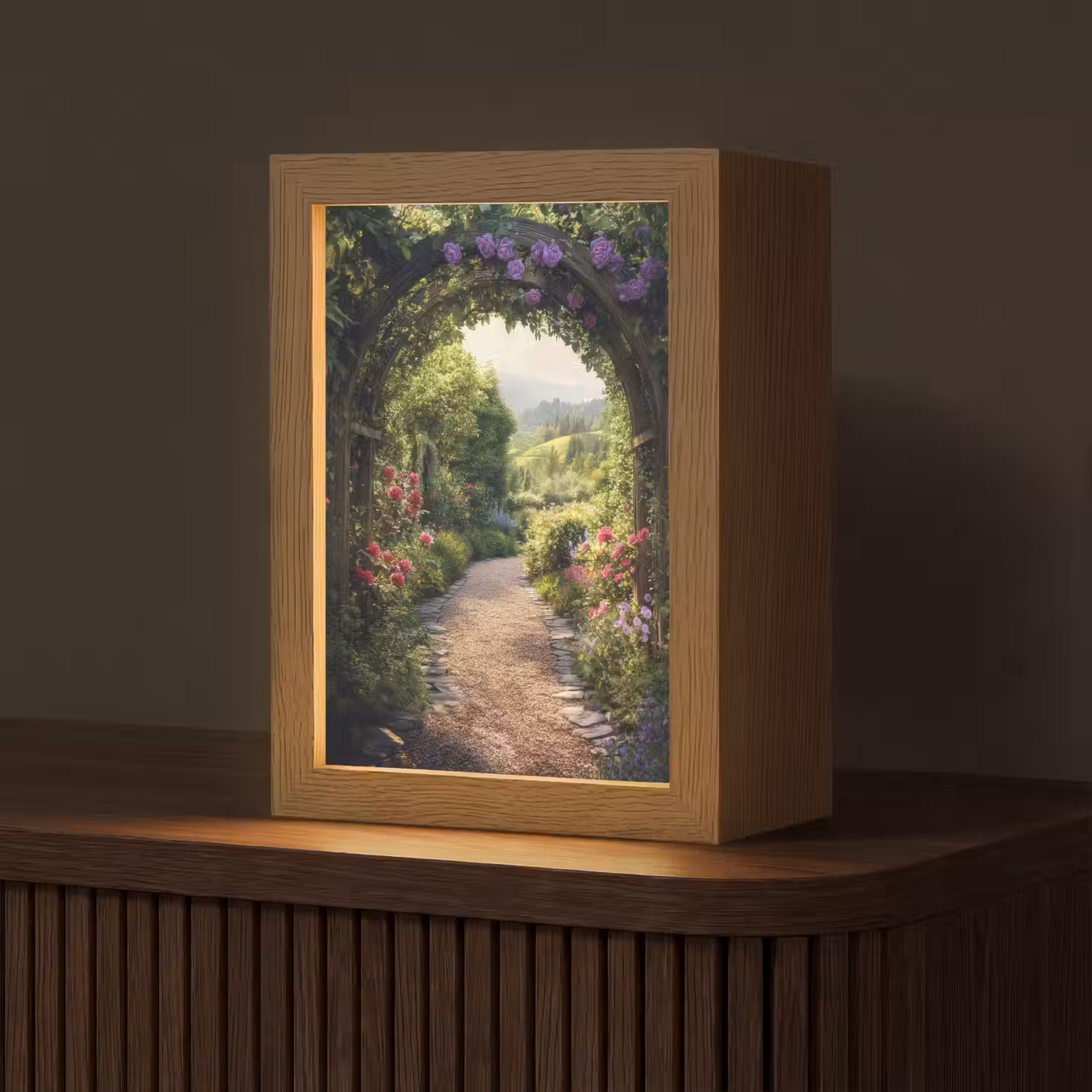 Doorkijk - Landschap - Bloemen - Tuinboog - Natuur Light Box met kabel (Tafellamp) klein -z3d_website