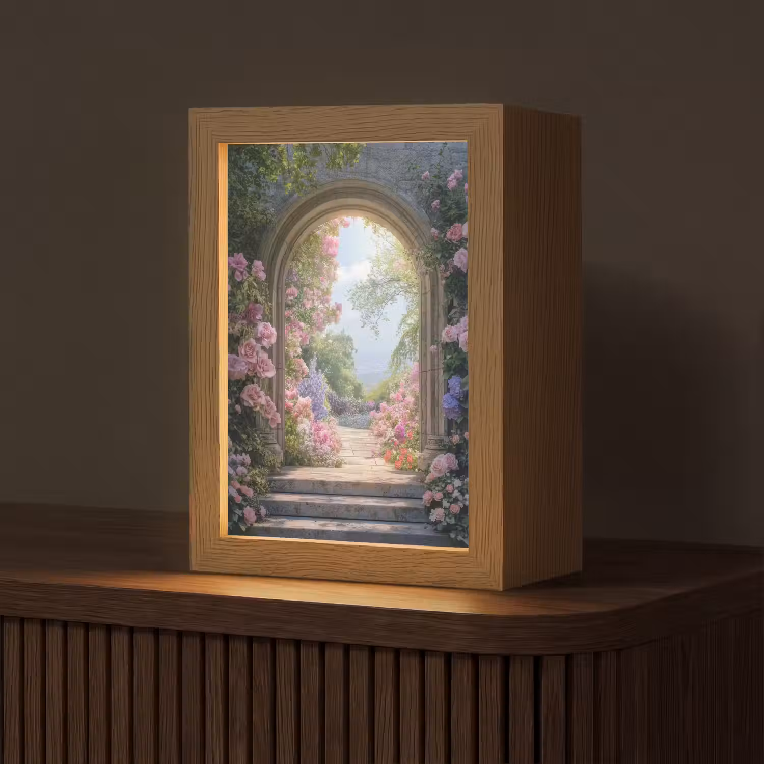 Doorkijk - Rozen - Vintage - Bloemen Light Box met kabel (Tafellamp) klein -z3d_website