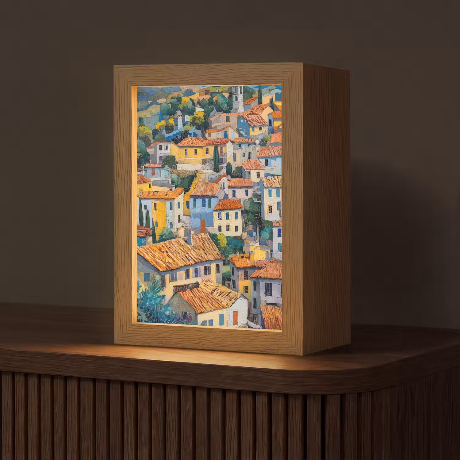 Dorp - Heuvels - Landschap - Bomen Light Box met kabel (Tafellamp) klein -z3d_website