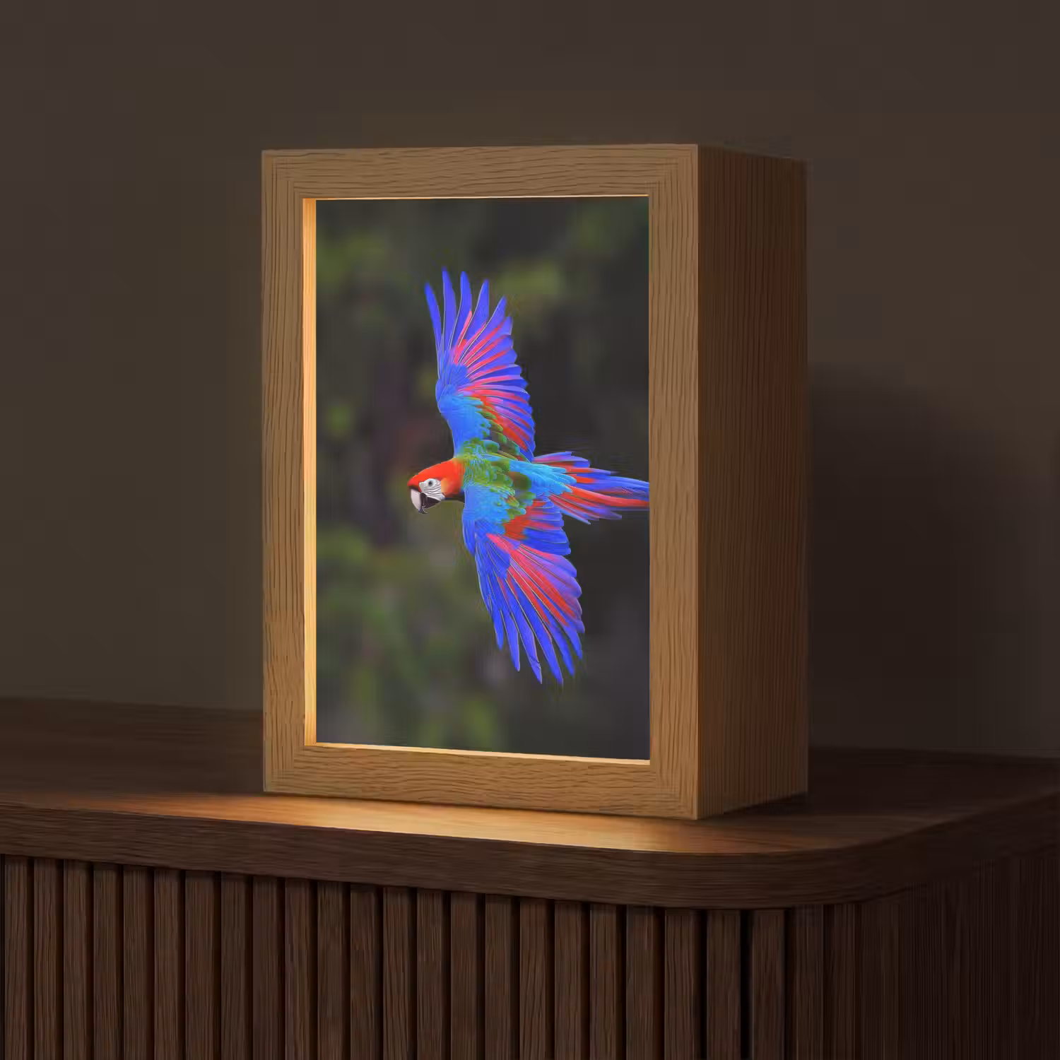 Felgekleurd - Papegaai - Bos - Vleugels Light Box met kabel (Tafellamp) klein -z3d_website