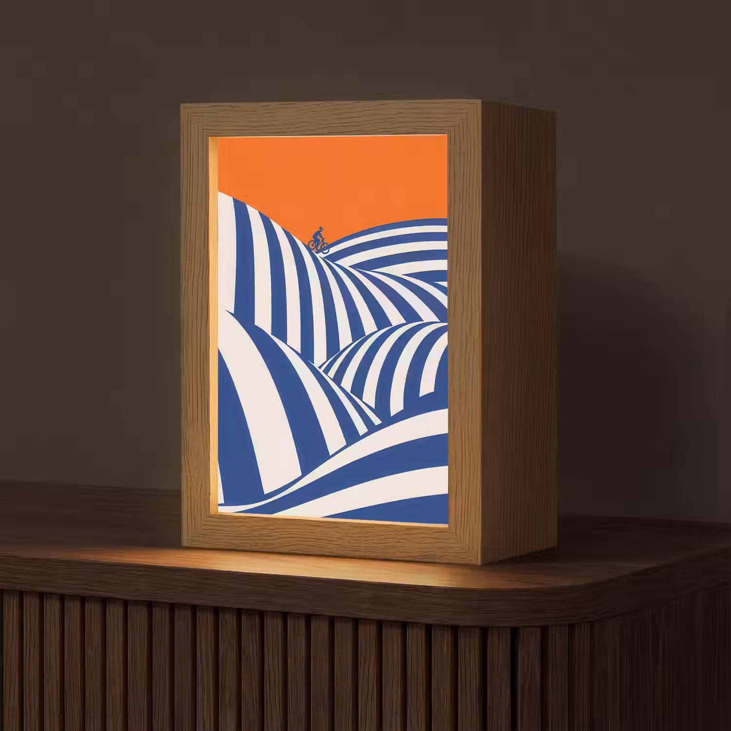 Fietser - Heuvels - Strepen - Blauw Light Box met kabel (Tafellamp) klein -z3d_website