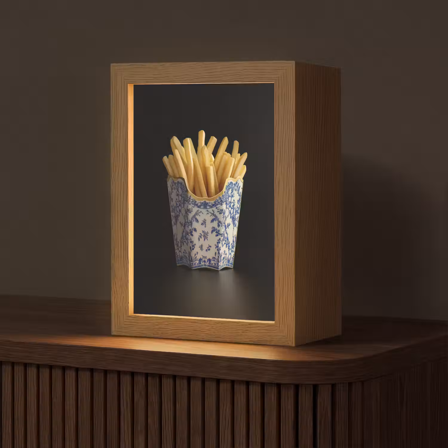 Friet - Porselein - Delfts blauw - Eten Light Box met kabel (Tafellamp) klein -z3d_website
