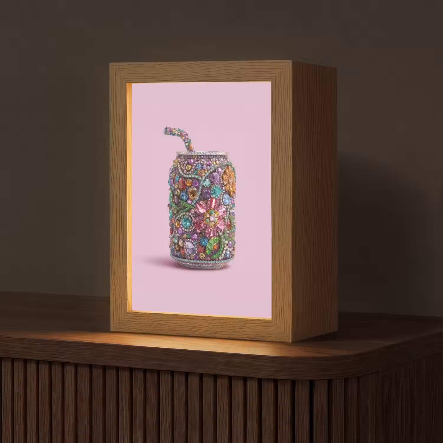 Frisdrankblikje - Bloemenpatroon - Edelstenen - Kleurrijk Light Box met kabel (Tafellamp) klein -z3d_website