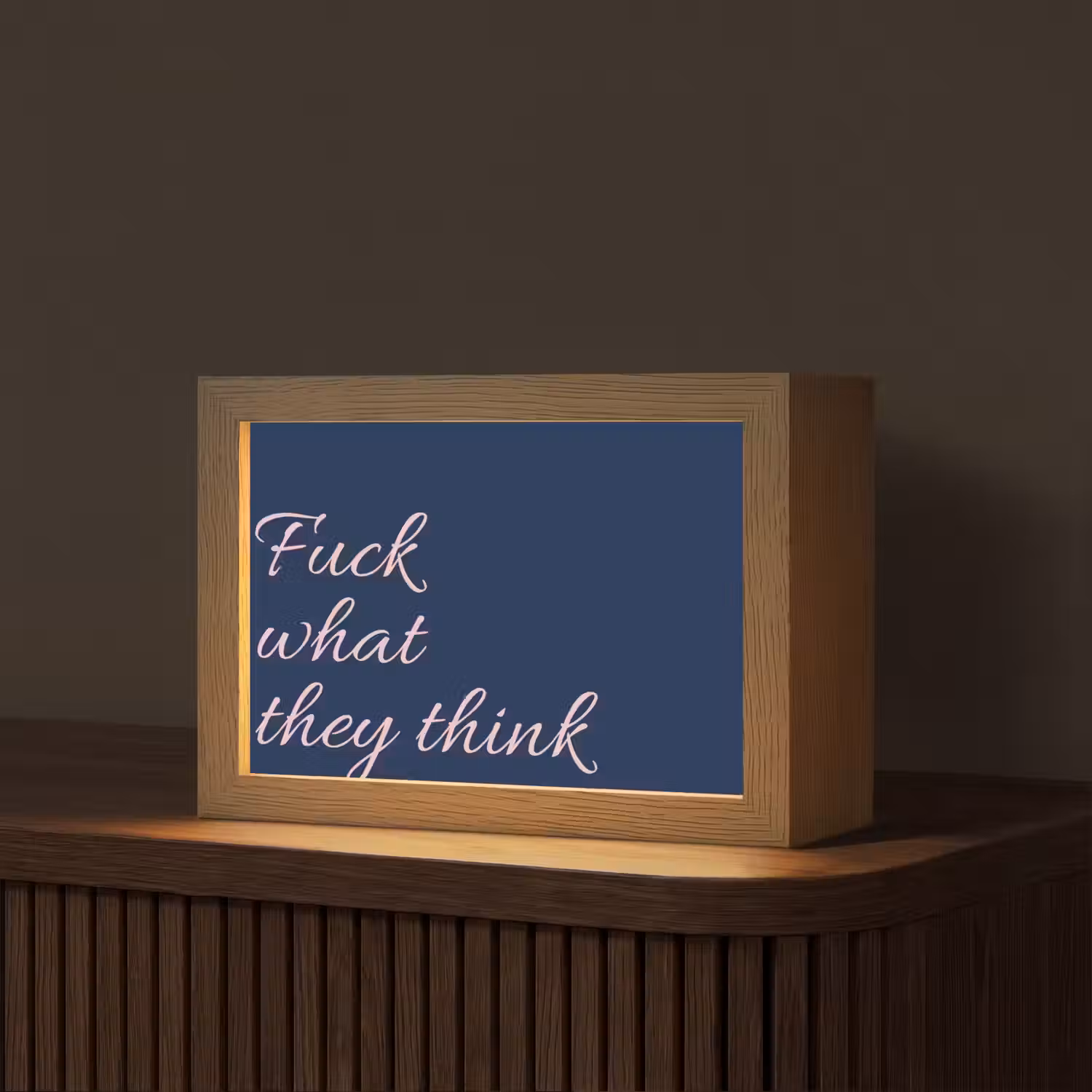 Fuck what they think - Blauw - Cursief Light Box met kabel (Tafellamp) klein -z3d_website