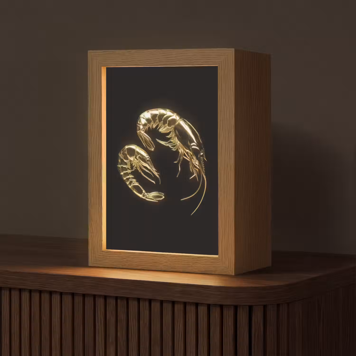 Garnalen - Zwart - Goud - Dieren Light Box met kabel (Tafellamp) klein -z3d_website