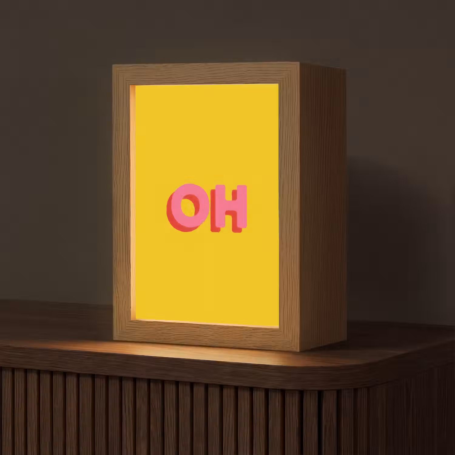 Geel - Roze - Oh - 3D Light Box met kabel (Tafellamp) klein -z3d_website